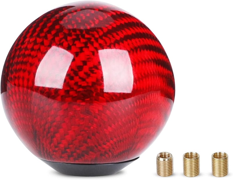 ANDO RACING Carbon Fiber Shift Knob Gear,Universal Carbon Fiber Style Round Ball Shift Knob with 3 Adapter Shift Lever (Red) - Image 1